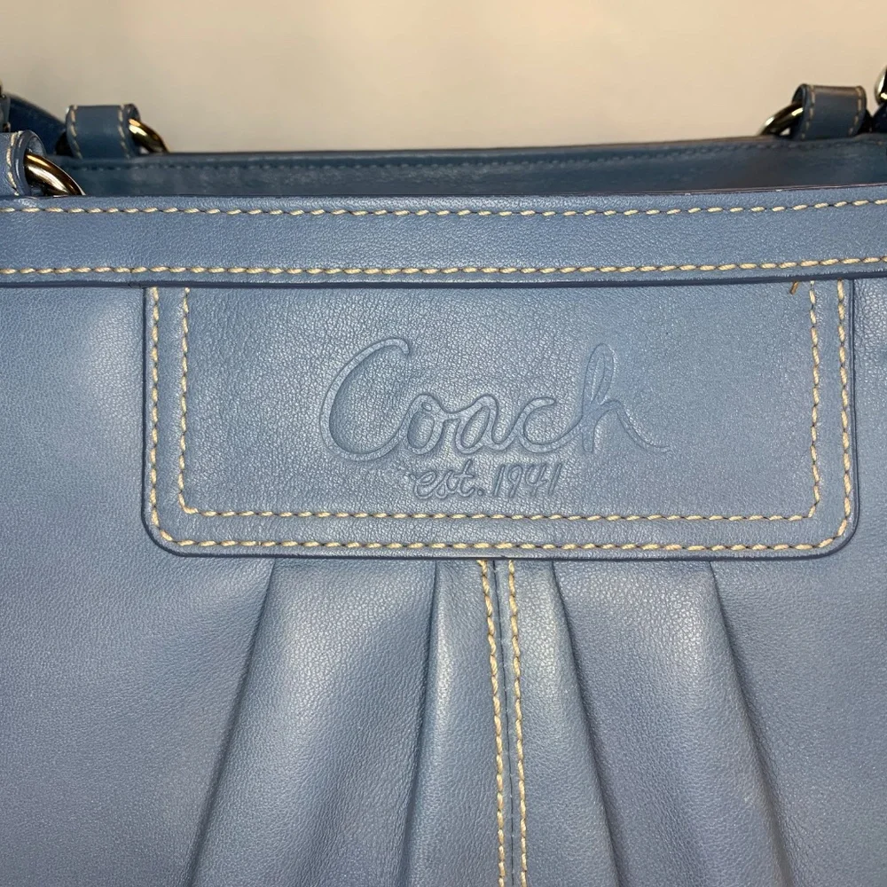 Coach Dusty Blue All Genuine Leather Shoulder Bag with Metal Hang Tag!
